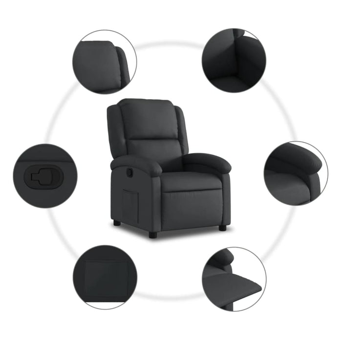 Recliner Chair Black Real Leather Tioink