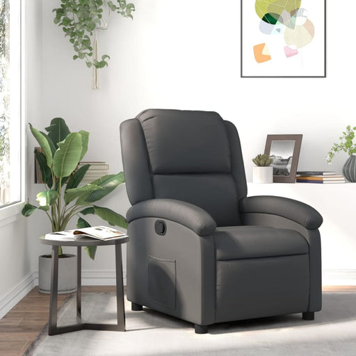 Recliner Chair Grey Real Leather Txbpkxt