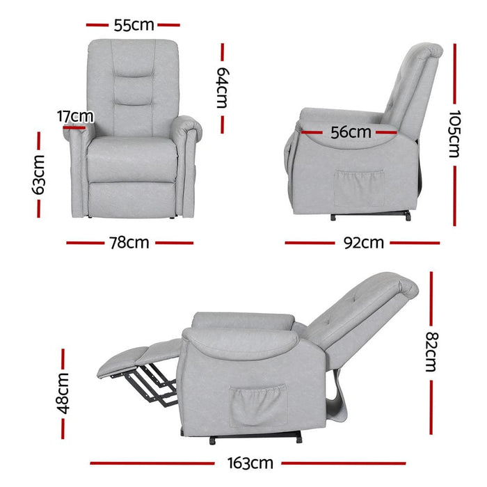 Recliner Chair Lift Assist Grey Leather