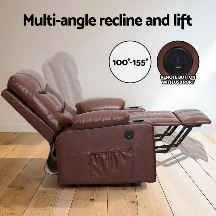 Recliner Chair Lift Assist Heated Massage Leather Claude