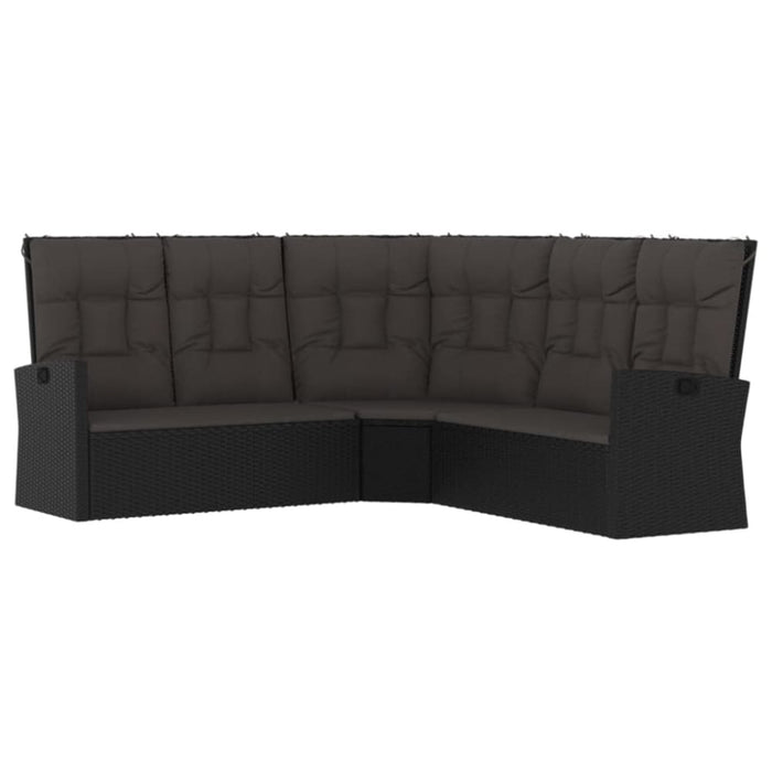 Reclining Corner Sofa with Cushions Black Poly Rattan Tlxono