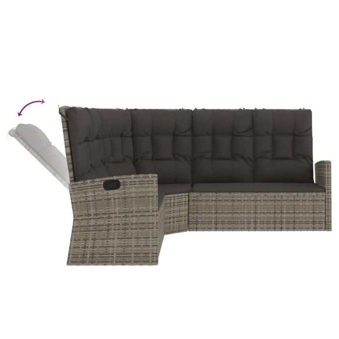 Reclining Corner Sofa with Cushions Grey Poly Rattan Tlxonx
