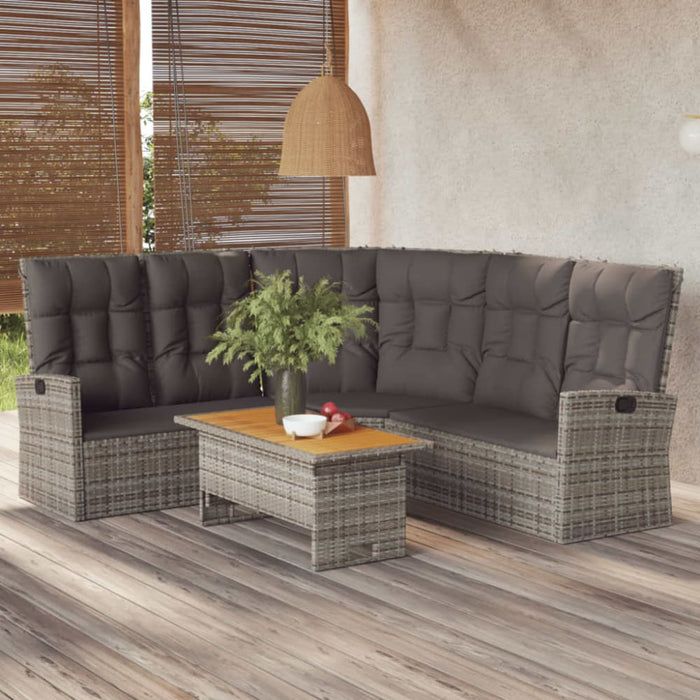 Reclining Corner Sofa with Cushions Grey Poly Rattan Tlxonx