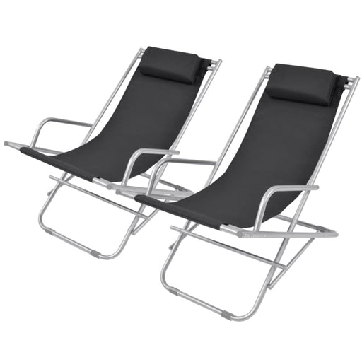 Reclining Deck Chairs 2 Pcs Steel Black Axktl