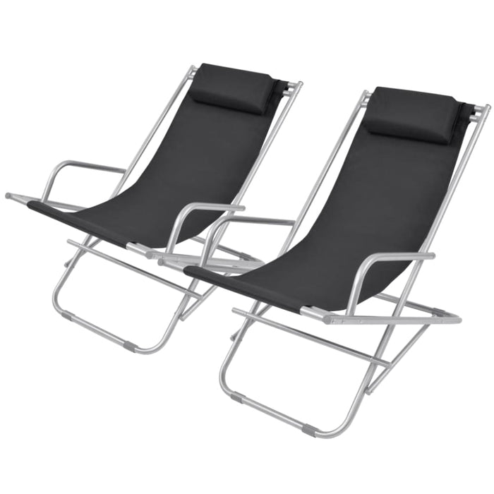 Reclining Deck Chairs 2 Pcs Steel Black Axktl