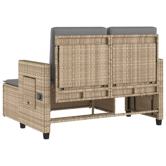 Reclining Garden Bench with Cushions Beige Poly Rattan