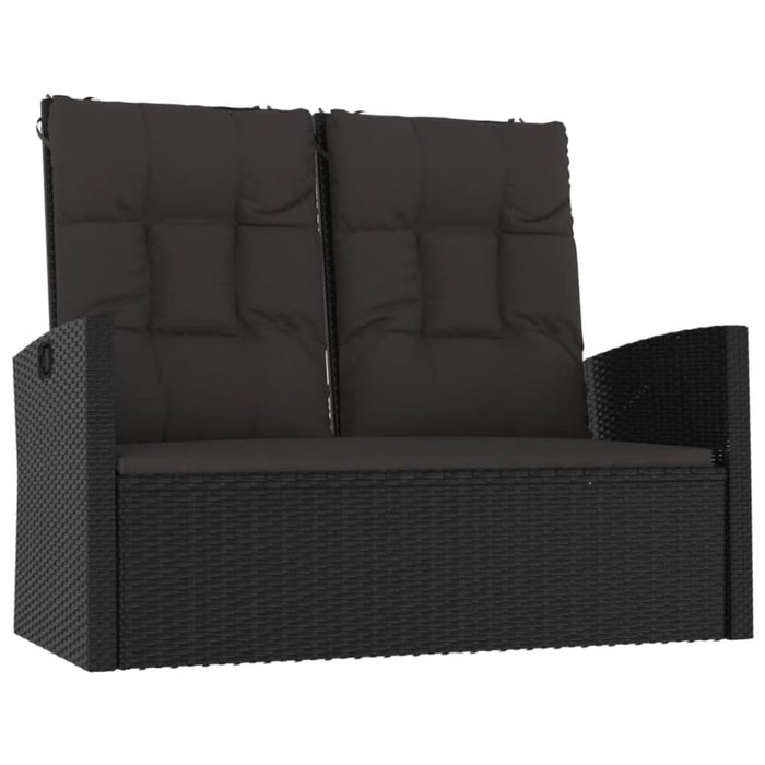 Reclining Garden Bench with Cushions Black 118 Cm Poly