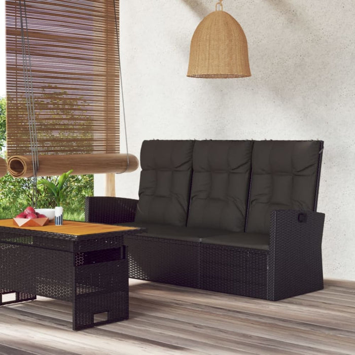 Reclining Garden Bench with Cushions Black 173 Cm Poly