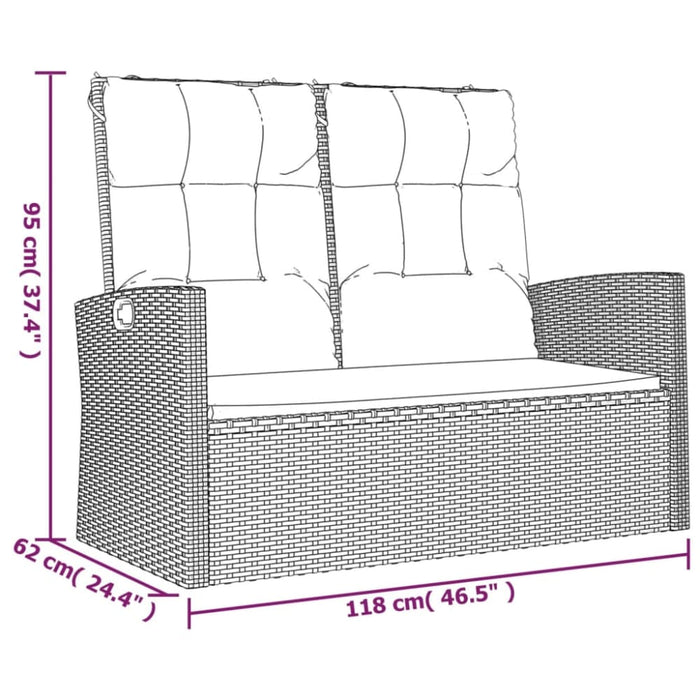 Reclining Garden Bench with Cushions Grey 118 Cm Poly