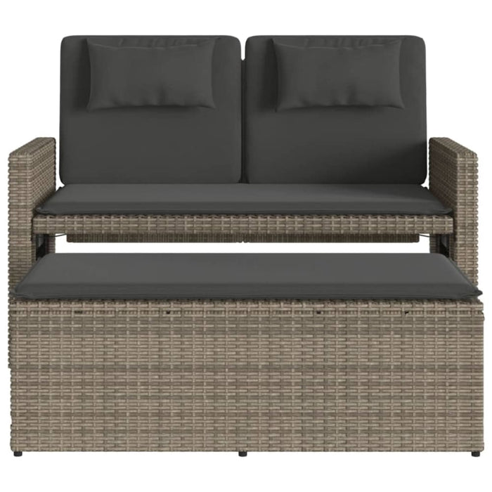 Reclining Garden Bench with Cushions Grey Poly Rattan Tlpnok