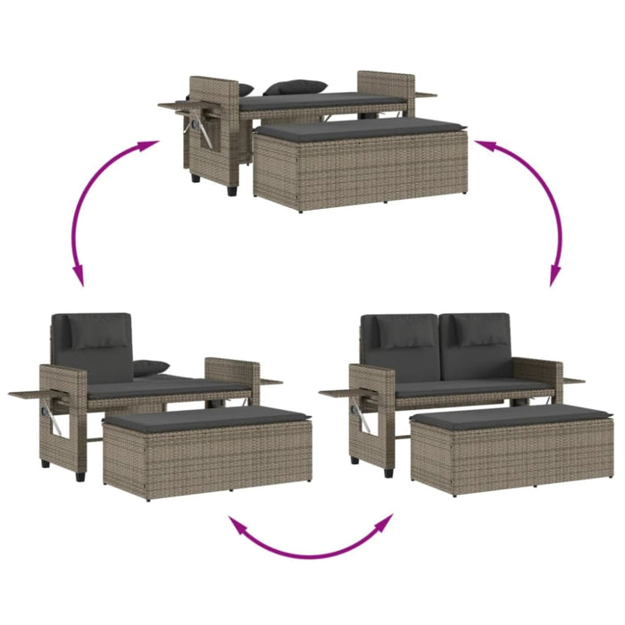 Reclining Garden Bench with Cushions Grey Poly Rattan Tlpnok