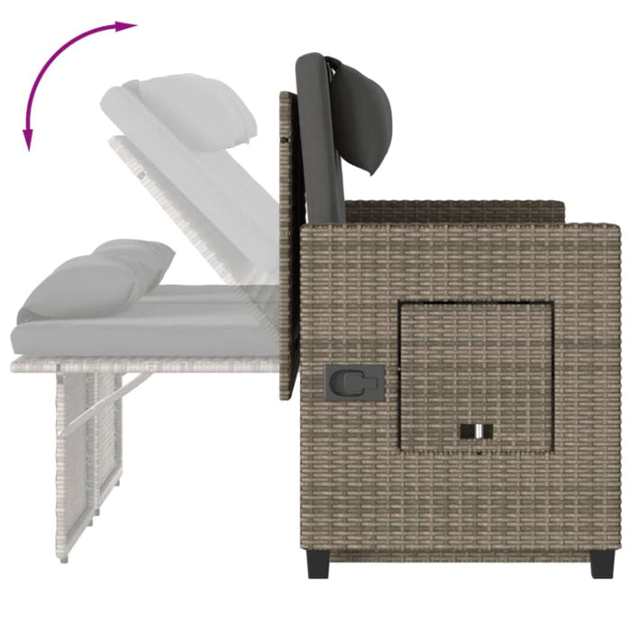 Reclining Garden Bench with Cushions Grey Poly Rattan Tlpnok