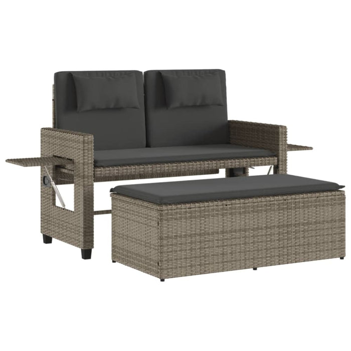 Reclining Garden Bench with Cushions Grey Poly Rattan Tlpnok