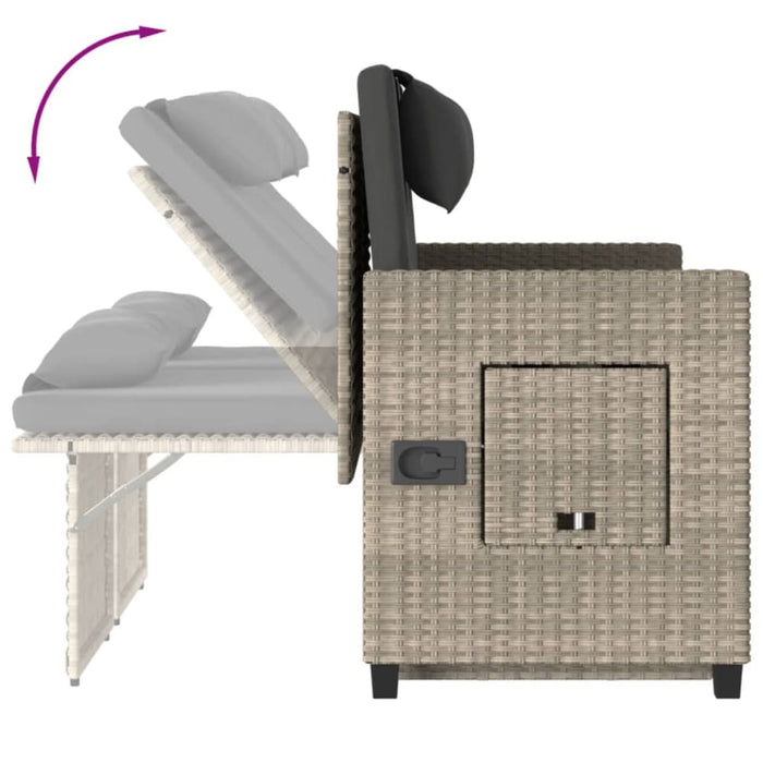 Reclining Garden Bench with Cushions Light Grey Poly Rattan