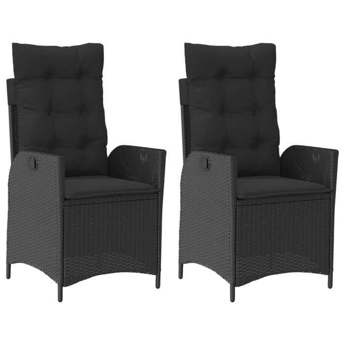 Reclining Garden Chairs 2 Pcs with Cushions Black Poly