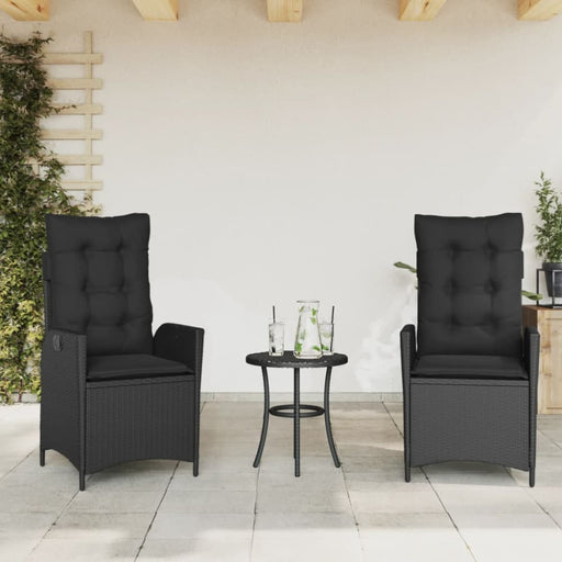 Reclining Garden Chairs 2 Pcs with Cushions Black Poly