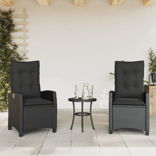 Reclining Garden Chairs 2 Pcs with Cushions Black Poly