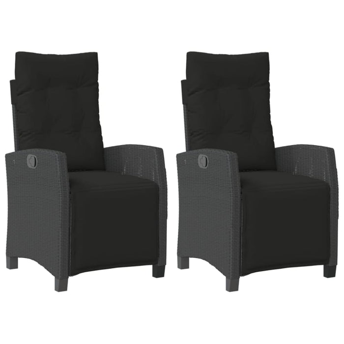 Reclining Garden Chairs 2 Pcs with Footrest Black Poly