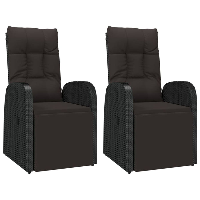 Reclining Garden Chairs with Cushions 2 Pcs Black Poly