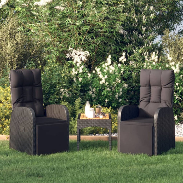 Reclining Garden Chairs with Cushions 2 Pcs Black Poly