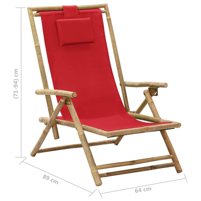 Reclining Relaxing Chair Red Bamboo And Fabric Gl92516