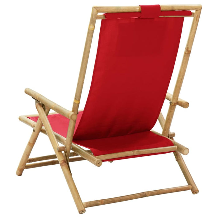 Reclining Relaxing Chair Red Bamboo And Fabric Gl92516