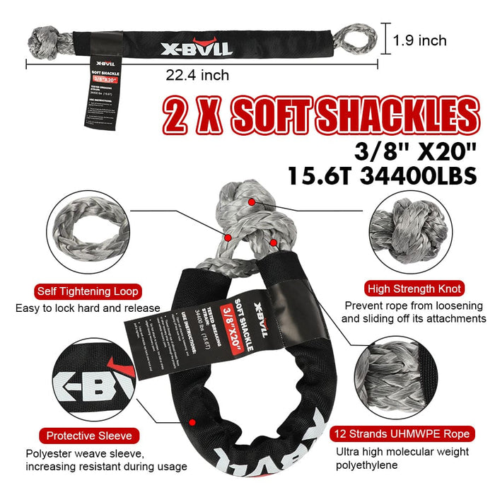 Recovery Rope Kit Snatch Strap Soft Shackles Hitch Receiver