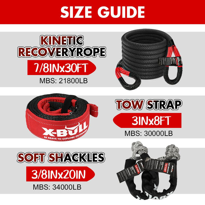 Recovery Rope Kit Snatch Strap Soft Shackles Hitch Receiver