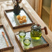 Rectangular Glass Wooden Tray for Living Room Snacks and Tea