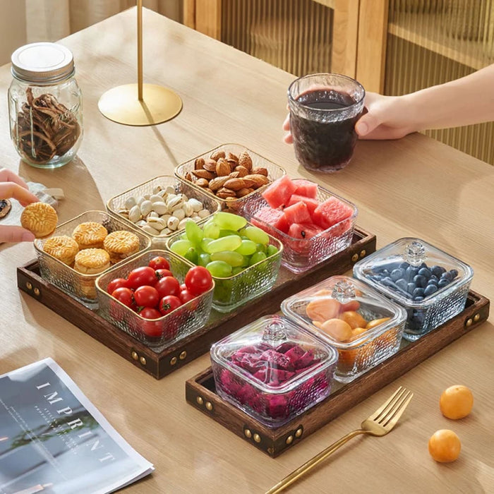 Rectangular Glass Wooden Tray for Living Room Snacks and Tea