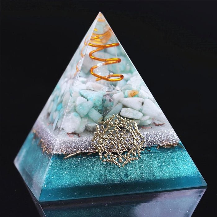 Reiki Amazonite Crystal Orgone Pyramid Healing Quartz