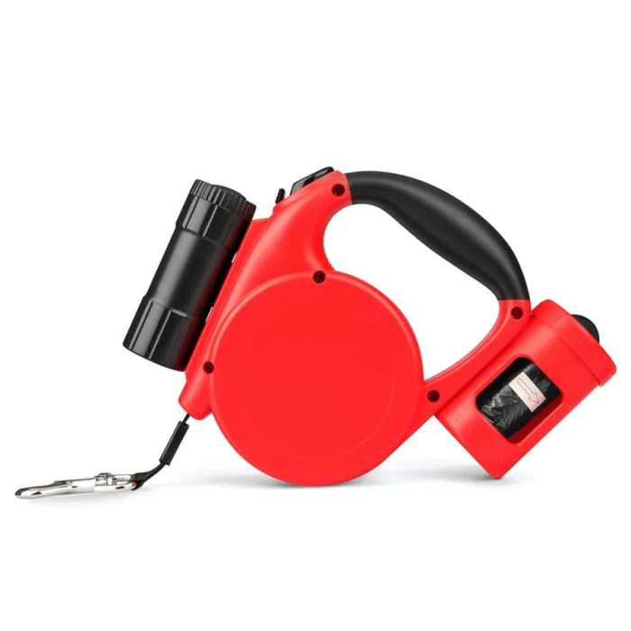 Retractable Dog Leash no Tangle Flashlight Poop Bag Holder