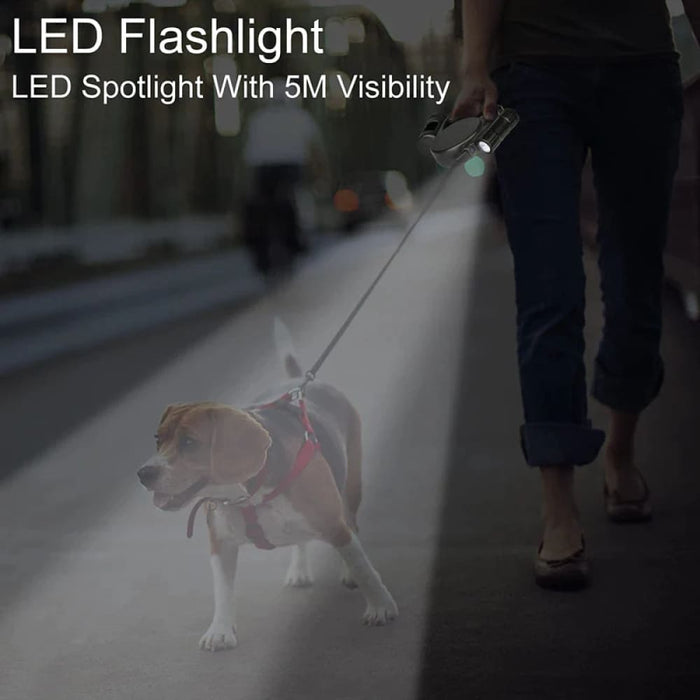 Retractable Dog Leash No Tangle Flashlight Poop Bag Holder