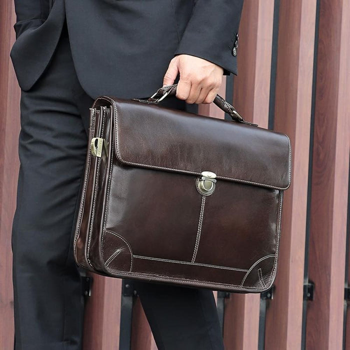 Retro Cowhide Leather Briefcase For 15.6 Inch Laptop