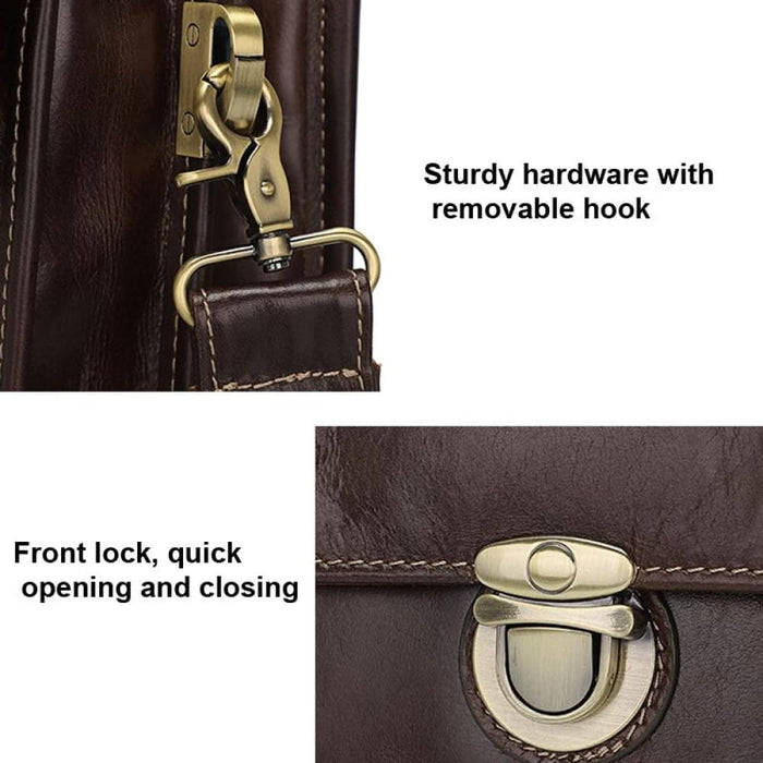 Retro Cowhide Leather Briefcase For 15.6 Inch Laptop