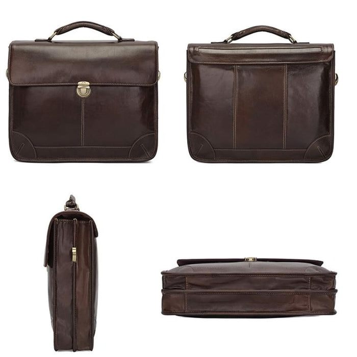 Retro Cowhide Leather Briefcase For 15.6 Inch Laptop