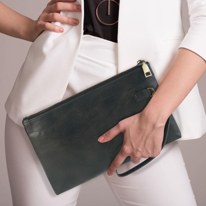 Retro Leather Clutch Zipper Envelope Bag