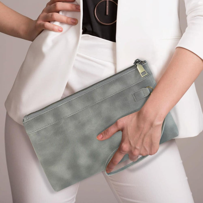 Retro Leather Clutch Zipper Envelope Bag