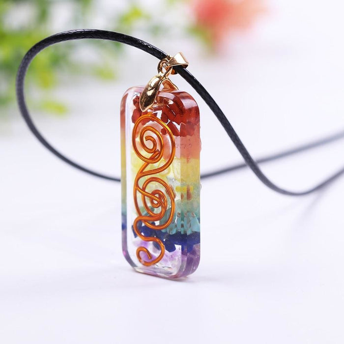 Retro Reiki Healing Colourful Quartz Stone Pendant Necklace