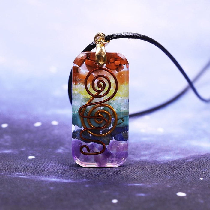 Retro Reiki Healing Colourful Quartz Stone Pendant Necklace