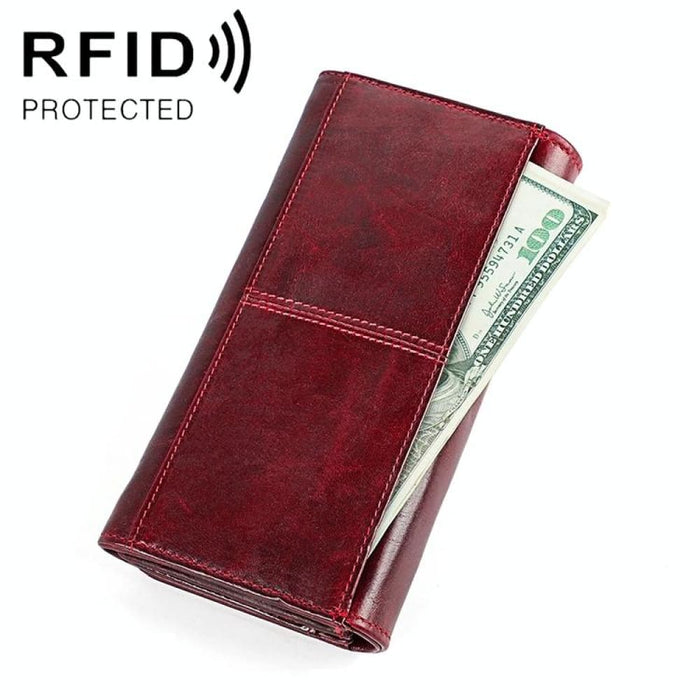 Retro Rfid Leather Lady Wallet Multi Function