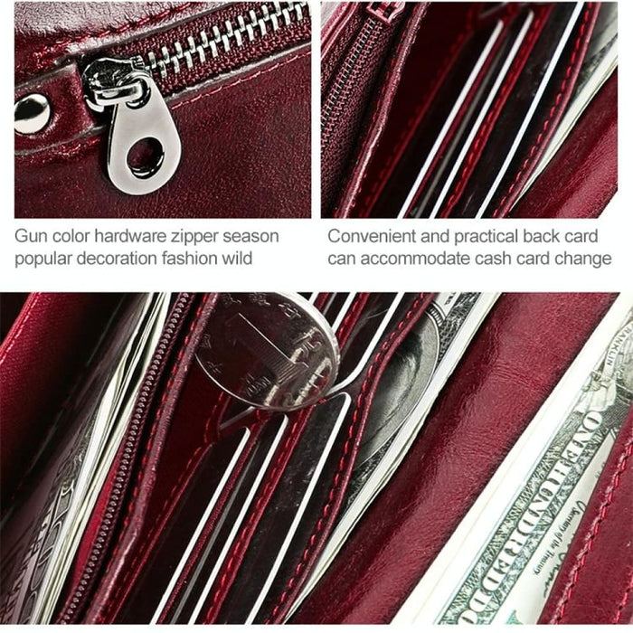 Retro Rfid Leather Lady Wallet Multi Function