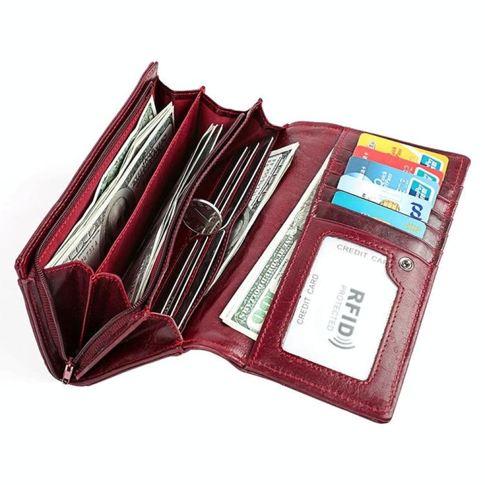 Retro Rfid Leather Lady Wallet Multi Function