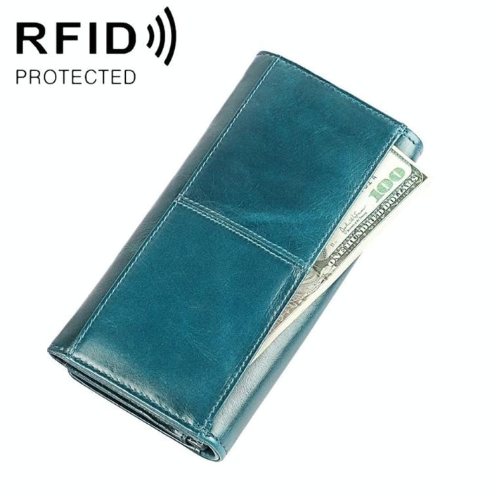 Retro Rfid Leather Lady Wallet Multi Function