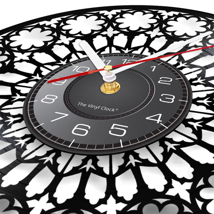 Retro Vinyl Record Wall Clock with Floral Design