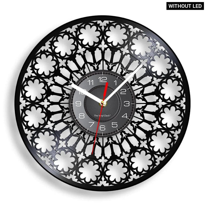 Retro Vinyl Record Wall Clock with Floral Design