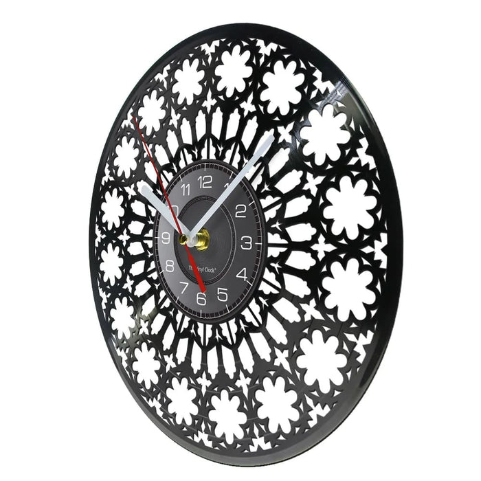 Retro Vinyl Record Wall Clock with Floral Design