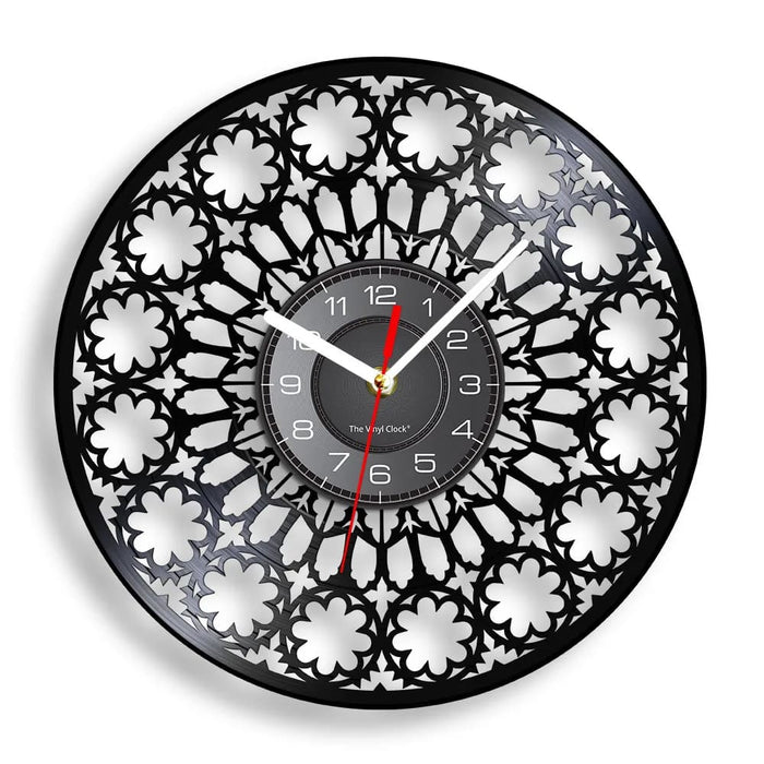Retro Vinyl Record Wall Clock with Floral Design
