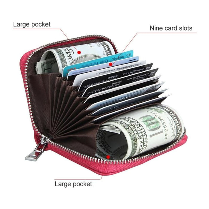 Rfid Antimagnetic Leather Zipper Wallet