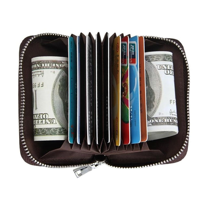 Rfid Antimagnetic Leather Zipper Wallet